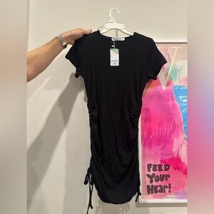 Black Ruched Mini Dress with Ties